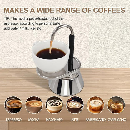Uncoated 4 Cup Single Tube Moka Pot 304 Thickened Stainless Steel Mini Coffee Maker Stovetop Espresso Coffeemaker Italian Classic Style Brewing Greca Cafe Mocha Machine for Camping Travel Home 310ml