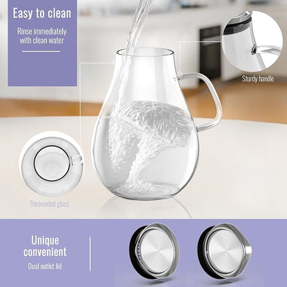 Glass Pitcher, 51 oz Glass Water Pitcher Jug Carafe, 0.4 Gallon Clear Tea Pitchers With Handle And Lid, Pitcher With Lid And Spout for Hot/Iced Water Milk Juice Coffee Fruit