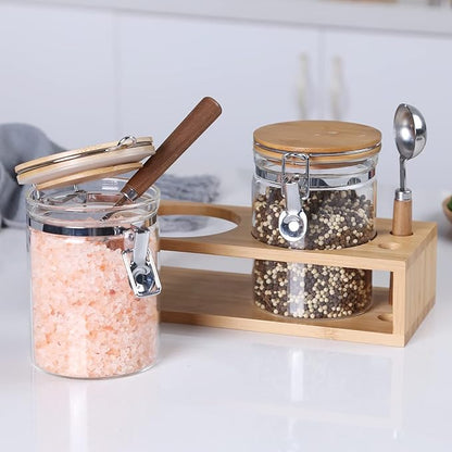 KKC HOME ACCENTS Sealed Glass Storage Jars with Scoops for Brown Sugar,Sea Salt,Flour,Ground Coffee,Beans,Loose Tea,Matcha,Glass Containers with Sealed Hinged Lids for Kitchen Counter,27 Fluid-oz