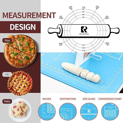 Silicone Baking Mat 20"L x 28"W, Extra Thick Dough Rolling Pad with Measurements and Edge Heightening, Non-stick Food Grade Silicone Pastry Mat for Pastry, Bread, Cookies