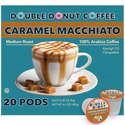 Double Donut Coffee Caramel Macchiato Flavored Coffee Pods, Medium Roast Coffee, for Keurig K Cups Machines, in Recyclable Pods, 20 Count