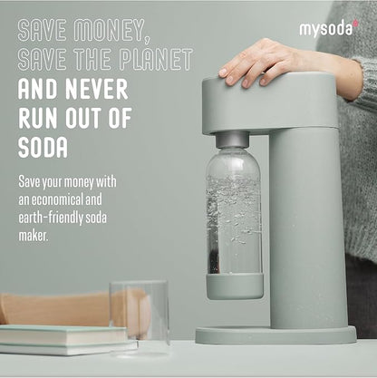Mysoda Woody Sparkling Water Maker - Silent Carbonated Water Machine Made of Renewable Wood Composite and 1L Water Bottle - Without CO2 Cylinder - Seltzer Maker Machine - Colour Sage Green