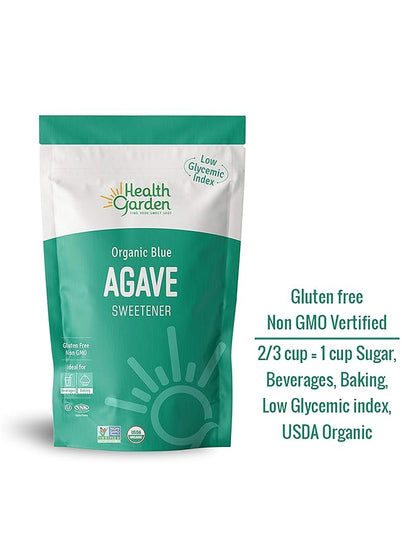 Health Garden Organic Blue Agave Sweetener Crystals - Kosher Gluten Free Non GMO Low Carb, 12 OZ