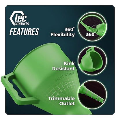 FlexAll Long Flexible Funnel for Automotive Use - Durable Nitrile Rubber - Ideal for Car Oil Change, Transmission Funnel Fluid, Diesel, Fuel, Gas - Made in USA - Green (16 x 5 Inches)