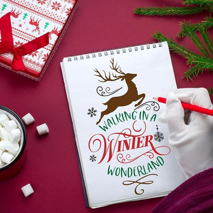 Christmas Stencils for Painting 12x8” Large Christmas Stencil Cardinal Believe Snowman Xmas Holiday Drawing Templates for Wood Shirts Door Mat Porch Hanger Decor(XMS Stencil 14-9p/12x8in)