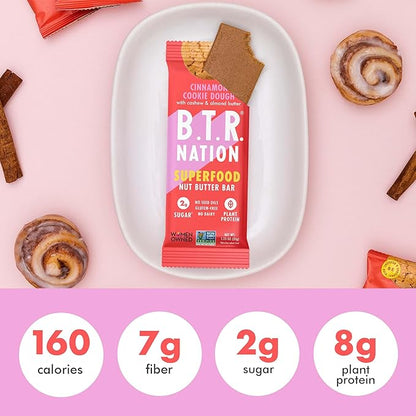 B.T.R. Nation Superfood Keto Protein Bars - Cinnamon Cookie Dough ENERGY | (4 Pack) | Plant Based Vegan Protein, Low Carb Food, Low Calorie, Gluten Free, No Sugar Alcohols, Boosted with Superfoods