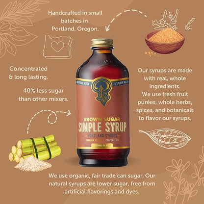 Portland Syrups Brown Sugar Simple Syrup - Drink Mix for Exceptional Cocktails, Simple Syrup for Cocktails, Sugar Syrup for Drinks, Simple Syrup for Coffee, Mocktails, Baking, 12 oz, Pack of 1