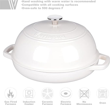 Enameled Cast Iron Dutch Oven Pot with Lid, Bread Oven for Sourdough Bread Baking, Dutch Ovens with Bread Proofing Basket& Baking Supplies Set, 6 Quart, White