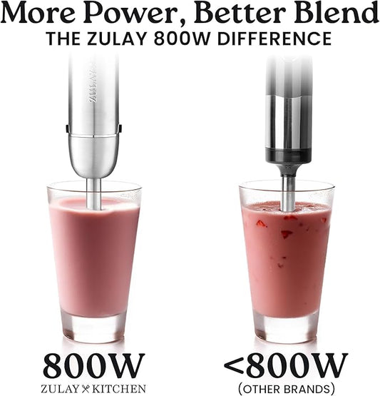 Zulay 4-in-1 Immersion Stick Mixer Hand Blender - 800 Watts, 12 Speeds, 5-ft Power Electric Cord, Handheld Portable, Stainless Steel Blades - With Whisk, Frother & Stick Blender Attachments - Black