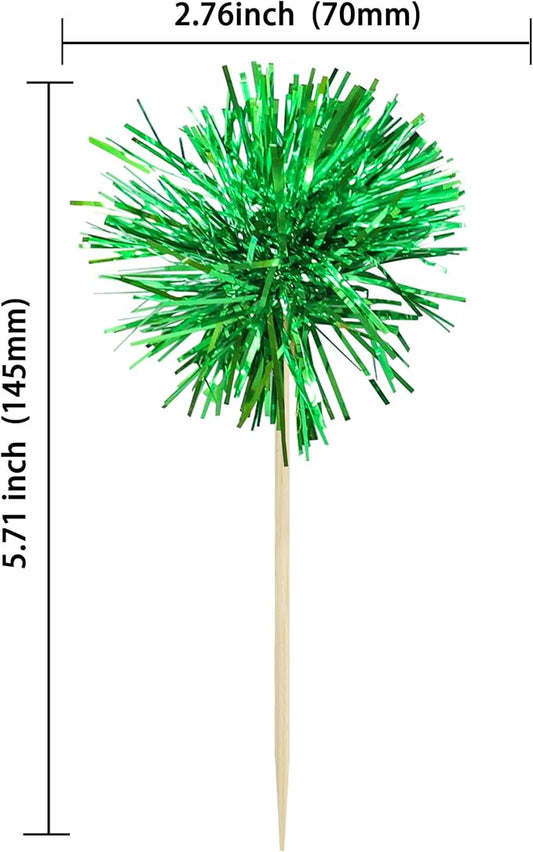 Gyufise 30Pcs Foil Firework Cupcake Toppers Sparkle Tinsel Cake Toppers Tinsel Drink Cake Decoration Cocktail Picks for Birthday Wedding Graduation Party Supplies Dark Green