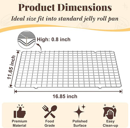 Cooling Racks for Cooking and Baking - 2 PCS 11.65" x 16.85" Grid Wire Baking Rack for Oven Cooking, Baking, Grilling, Roasting -Dishwasher Safe Bacon Rack- Fits Half Sheet Cookie Pan