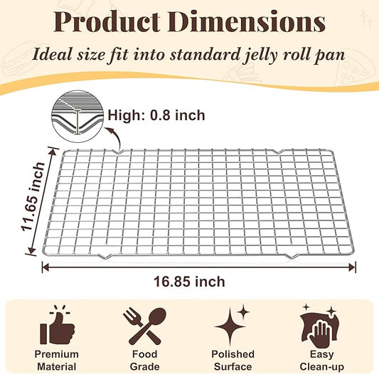 Cooling Racks for Cooking and Baking - 2 PCS 11.65" x 16.85" Grid Wire Baking Rack for Oven Cooking, Baking, Grilling, Roasting -Dishwasher Safe Bacon Rack- Fits Half Sheet Cookie Pan