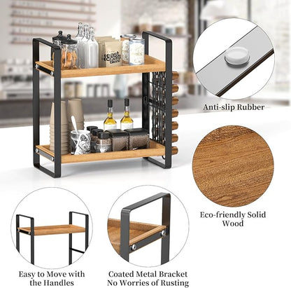 LEMIKKLE Coffee Station Organizer,Compatible with Nespresso Classic Pods 24pcs, Coffee Bar Accessories and Cup Storage Organizer, Wood Counter Shelves for Kitchen, Office, Countertop