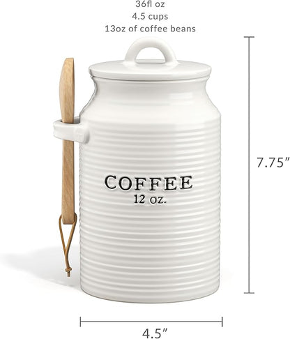 Barnyard Designs Coffee Canister for Kitchen Counter, Decorative Ceramic Coffee Container, Rustic Farmhouse Canister Jar, White (Coffee)
