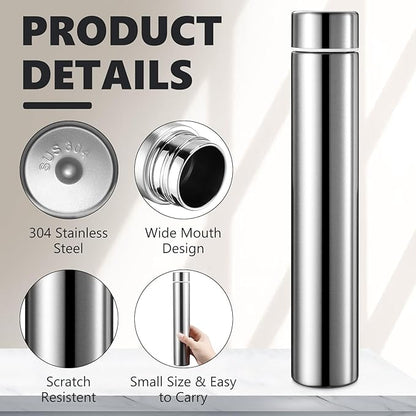 Vesici Slim Water Bottle 8.8 oz Small Stainless Steel Purse Compact Insulated Water Bottles Camping Travel Backpack Pocket Flask for Car Cold Coffee Tea(Silver,2 Pack)