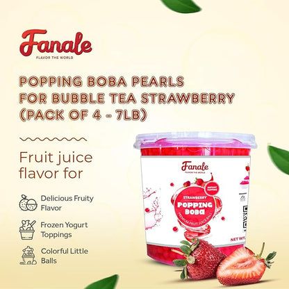 Fanale Strawberry Popping Boba Pearls, Vegan, Non GMO, Gluten Free, Fat Free, Perfect for Bubble Tea, Smoothies, Ice Cream, Desserts, and Beverages.