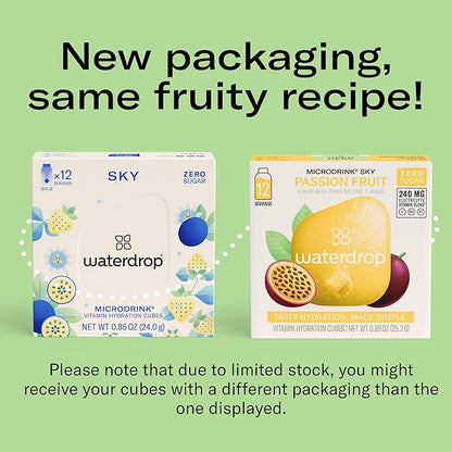 Waterdrop Hydration Cubes, Pineberry, Passion Fruit & Pear, Vitamin C, B1 & B3, On The Go Water Enhancer Drops for Still & Sparkling Water, Low Calorie, Zero Sugar, Gluten Free, Non GMO, Vegan, 24 CT