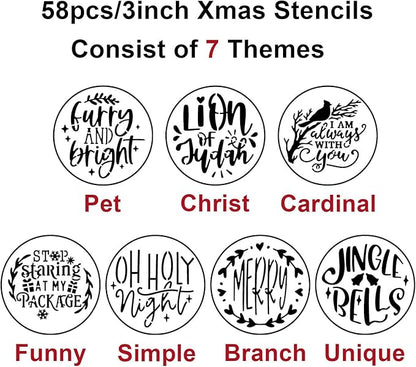 Christmas Stencils for Painting on Wood Slice,58pcs Small Christmas Stencil Xmas Holiday Templates