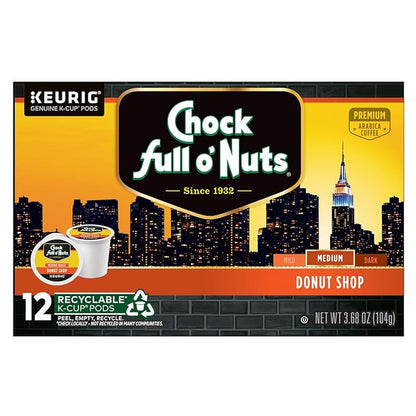 Chock Full o'Nuts Donut Shop Coffee, Compatible with K-Cup Pods, 12 CT (Pack of 3)