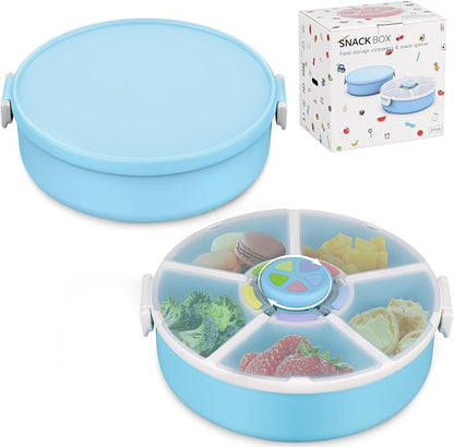 Kids' Rotating Snack Container Set – 2-Pack, Includes 1 Rotating Snack Container & 1 Round Sectioned Snack Box, BPA-Free, Dishwasher Safe, Perfect for Travel-Blue