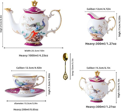 ACMLIFE Fine Bone China Tea Set for Adults with Teapot, Porcelain Tea Sets 21-Piece Vintage Floral English Tea Set for 6, China Tea Sets 24K Gold Bone China Tea Pot and Cups Set Gifts for Women
