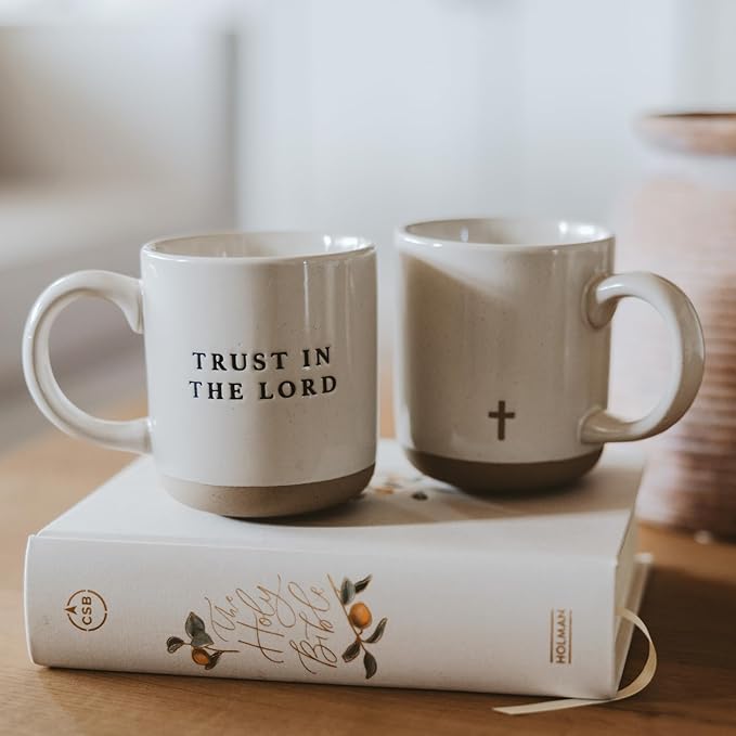 Sweet Water Decor Trust in the Lord Stoneware 14oz Cute Coffee Mugs for Hot & Cold Drinks - Dishwasher & Microwave Safe - Christian Gifts for Women and Men - Ideal Tea & Espresso Mugs