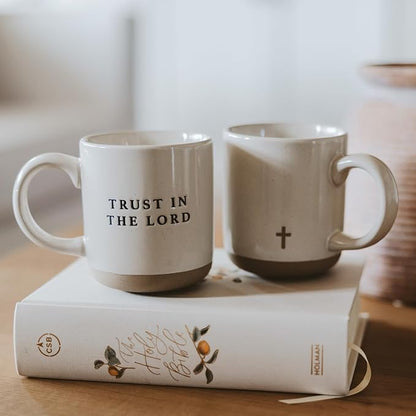 Sweet Water Decor Trust in the Lord Stoneware 14oz Cute Coffee Mugs for Hot & Cold Drinks - Dishwasher & Microwave Safe - Christian Gifts for Women and Men - Ideal Tea & Espresso Mugs