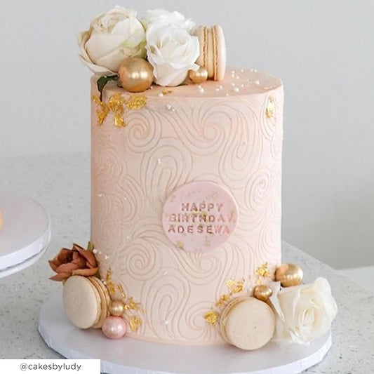 Cake Stencil - Seamless Delicate Pattern for Decorating Tall Double Barrel Cake to Use with Buttercream, Royal Icing, Ganache, Paint, Airbrush (Andra)