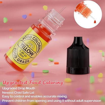 Food Coloring Set for Cake Decorating Rainbow Edible Food Dye for Baking Royal Icing Cookie Supplies Gluten Free 14x12ml Food Grade Liquid Food Color Kit, 0.4 Fl. Oz/Bottles