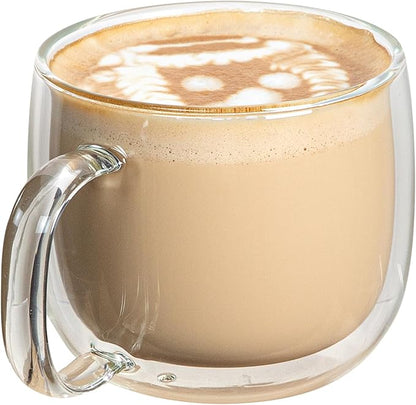 Restaurantware-Forma Professional 16.9 Ounce Double Wall Coffee Mugs, 12 Insulated Coffee Mugs With Handle - Dishwashable, Reusable, Clear Glass Beverage Cups, Freezable, For Hot Or Cold Beverages