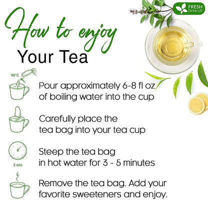 FreshDrinkUS, Premium 135 Tulsi Green Tea Bags, 100% Natural, Blend of Tulsi Holy Basil Leaves, and Green Tea Leaves. Made with Natural Material Tea Bags. No Sugar, Vegan.