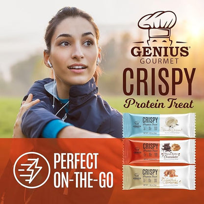 Genius Gourmet Crispy Protein Treat, Chocolate Peanut Butter, Keto Snack, Low Carb, Low Sugar & Gluten Free, Protein Snacks for Adults, 10G of Whey Protein per Protein Bar, 5 Net Carbs, 10 CT