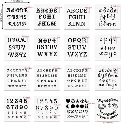 6x6in Alphabet Letter & Number Cookie Stencils for Royal Icing & Sugar Cookie Decoration - 16 Pcs Assorted Sizes