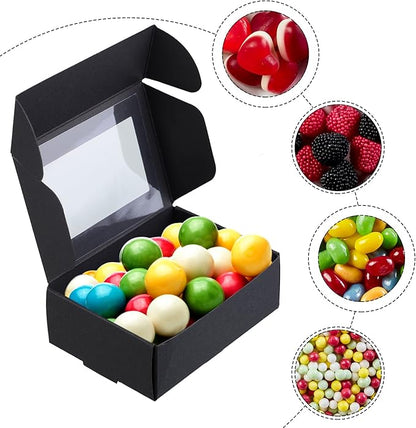 Zonon 30 Pcs Soap Boxes for Homemade Packaging, Mini Kraft Treat Boxes with Window for Bakery Candy Soap Making Gift Packaging (3.7 x 2.6 x 1.37 Inch,Black)