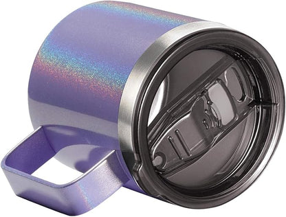 ALOUFEA 12oz Stainless Steel Insulated Coffee Mug with Handle, Double Wall Vacuum Travel Mug, Tumbler Cup with Sliding Lid, GLITTER LAVENDER