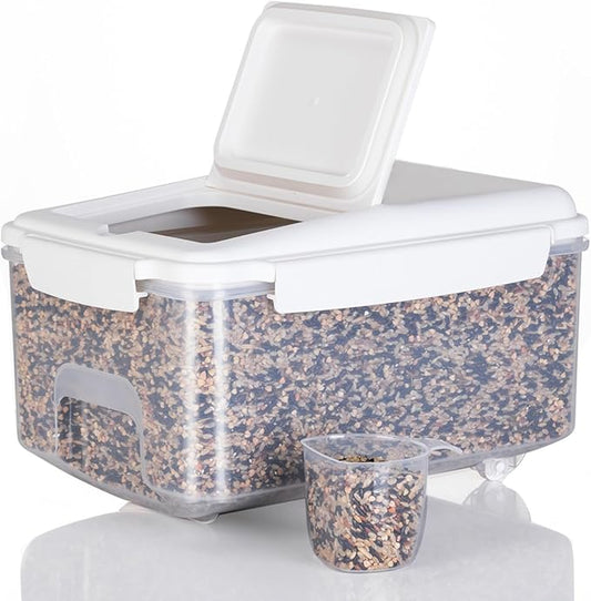 10 lbs Cereal Containers Storage - Airtight Flour Storage Container with Lids & 10 lbs Rice Dispenser, BPA Free Pantry Containers for Sugar and Cereal, White