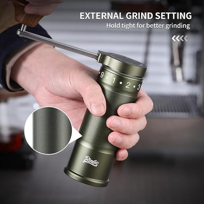 Bincoo Manual Coffee Grinder with Foldable Handle– External Setting Hand Coffee Grinder with Steel Burr,Compact and Portable for Home/Travel/Camping(Green)