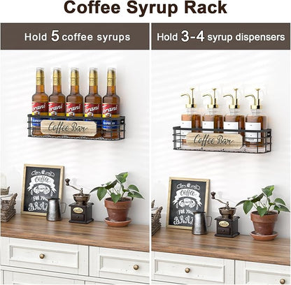 Floating Mug Racks 2 Pack - Wall Mounted Coffee Cup Holder with 12 Hooks, Mug Organizer for Kitchen, Farmhouse Coffee Bar Decor