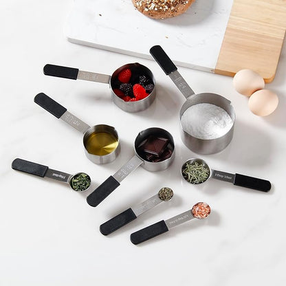 Magnetic Stainless Steel Measuring Cups & Spoons Set – 8-Piece Stackable Set with Engraved Measurements – Dishwasher Safe Baking Essentials