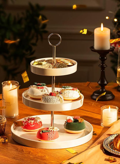 Sweese Porcelain 3-Tier Cupcake Stand - Elegant White Cake Stand for Desserts, Tiered Serving Tray for Parties, Weddings, Birthdays - Durable Stainless Steel Rods
