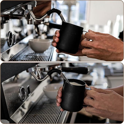 12oz/350ml Matte Black Milk Frothing Pitcher, Stainless Steel Espresso Latte Cup Steaming Pitcher Creamer Cup, Milk Frother Cup Espresso Machine Accessories Barista Tools Jug for Coffee Cappuccino