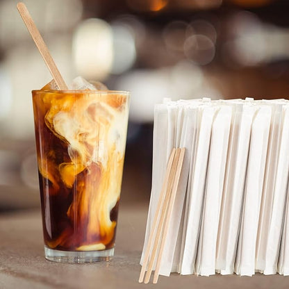 500 Pcs Coffee Stirrers 5.5 Inch Wood Coffee Stir Sticks Individually Wrapped Wooden Stir Sticks Disposable Wood Stir Sticks Eco-Friendly Wood Coffee Stir Sticks for Coffee, Cocktail (500 PCS)