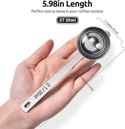 U-Taste Coffee Scoop 2 Tablespoon: 18/8 Stainless Steel Measuring Scooper for Ground Coffee, Bean, Powder, Espresso, 4.3in Long Handle Metal Measure Spoon for Canister, Jar (2Tbsp/30ml)