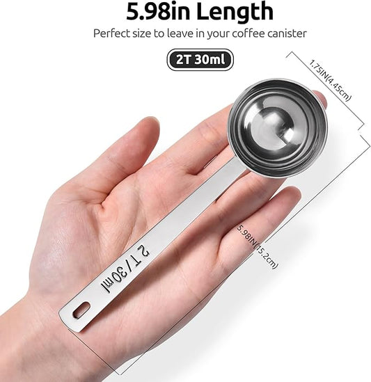 U-Taste Coffee Scoop 2 Tablespoon: 18/8 Stainless Steel Measuring Scooper for Ground Coffee, Bean, Powder, Espresso, 4.3in Long Handle Metal Measure Spoon for Canister, Jar (2Tbsp/30ml)