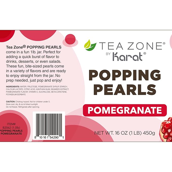 Tea Zone [1 Pound] Pomegranate Popping Pearls, Bursting Pearls for Teas, Shakes, Smoothies, Dessert Toppings