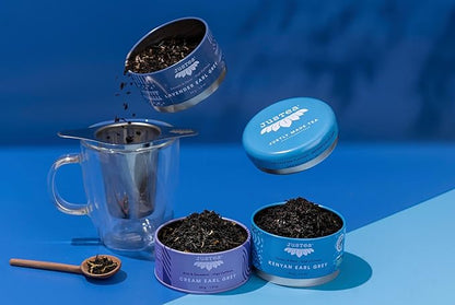 JusTea EARL GREY TEA TRIO | Stacking Tins Variety Pack with Hand Carved Tea Spoon | Loose Leaf Tea | High Caffeine | Fair Trade | Non-GMO