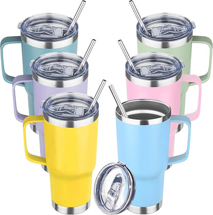 20 oz Tumbler with Handle Stainless Steel Insulated Coffee Mug Tumbler with Lid and Straw Double Wall Vacuum Insulated Coffee Mug Leak Proof Travel Mug Tumbler for Hot and Cold Drink (Mix Color-7)