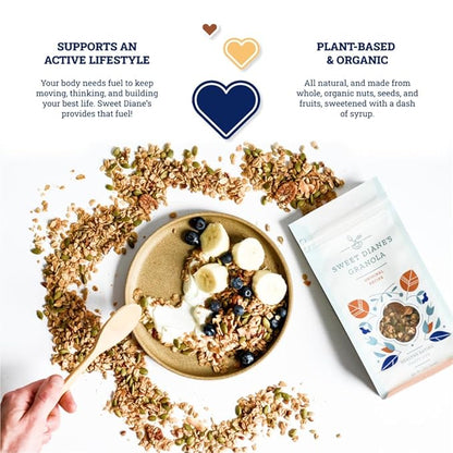 Sweet Diane’s Granola – Standard Size (12 oz): Organic, Low-Sugar, High-Fiber, Gluten-Free, Vegan, Delicious Breakfast and Snack Topper (Classic Size, Original Recipe)