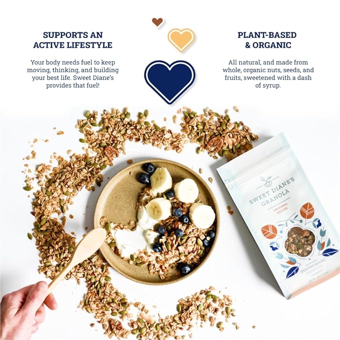 Sweet Diane’s Granola – Standard Size (12 oz): Organic Granola, Low-Sugar, High-Fiber, Gluten-Free, Vegan, Delicious Breakfast and Snack Topper (Classic Size, Blueberry Almond)