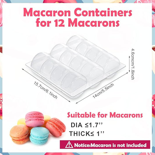 Sherr 12 Pcs Macaron Boxes Clear Plastic Macaron Storage Containers Macaroon Packaging Display Trays for Cookie, Wedding, Party Gifts